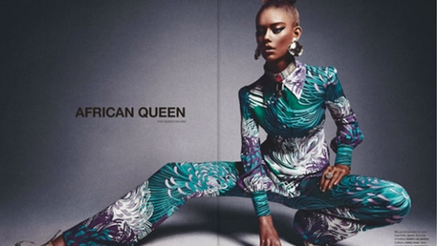 Magazine under fire for 'blacking up' white model to portray 'African Queen'