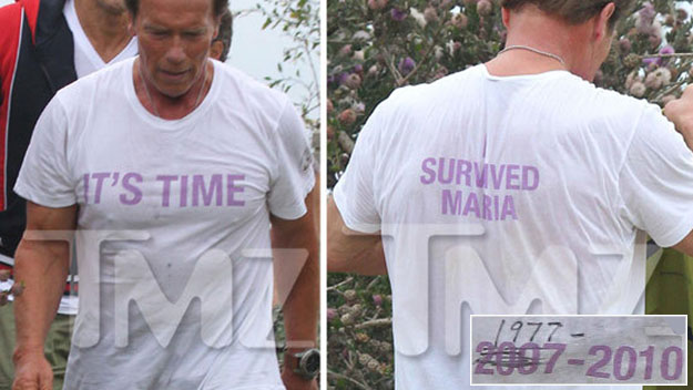 Arnold Schwarzenegger wears 'I survived Maria' shirt