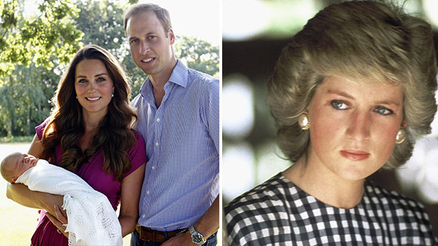William, Kate and baby George and William's late mother Princess Diana.