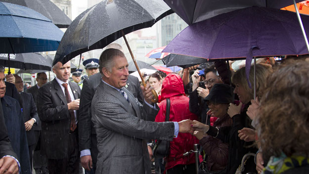Charles and Camilla get rainy reception in Auckland