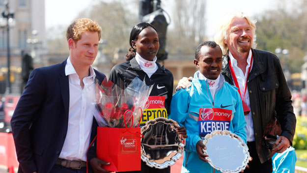 Prince Harry presented medals to the winners of the London Marathon