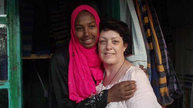 Sharon Sandy with a woman named Samira on her recent trip to the Sudan.