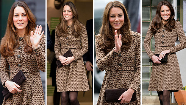 The Duchess of Cambridge yesterday and in 2012.