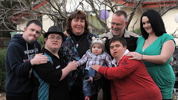 Trish and Glenn Mowbray with their sons Luke, Peter and Paul, their daughter Emmalee and her son Noah.