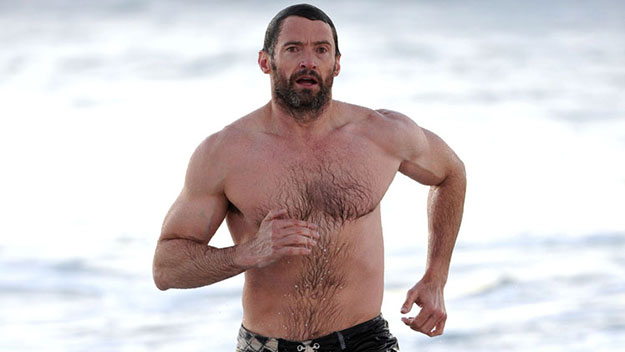 Hugh Jackman shirtless at the beach