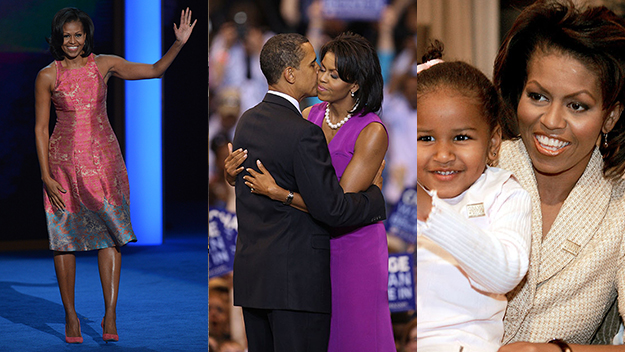 Michelle Obama with Barack Obama and Sasha Obama 