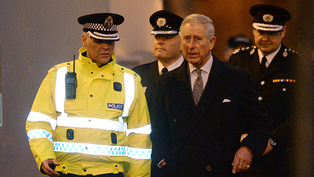 Prince Charles at the site of a helicopter crash in Glasgow