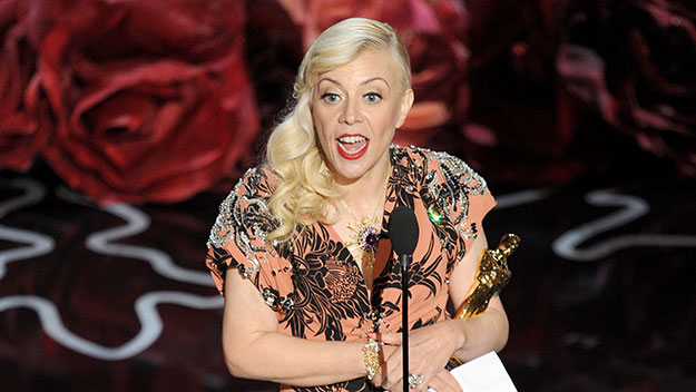 Catherine Martin accepting her Oscar for costume design.