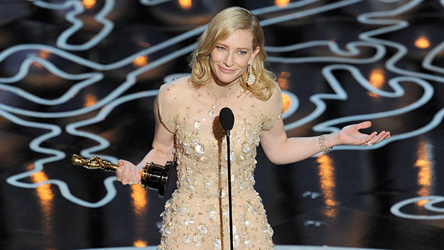Cate Blanchett accepting the Academy Award for best actress.