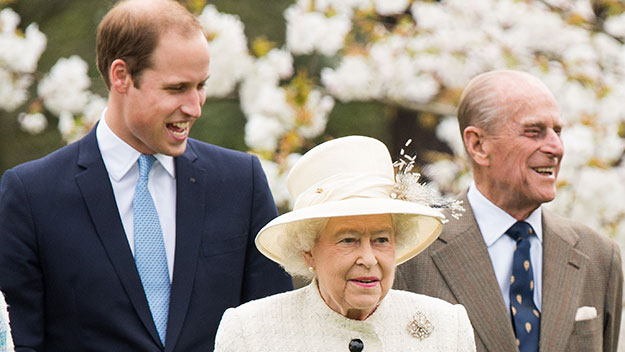 Prince William, the Queen and Prince Philip.