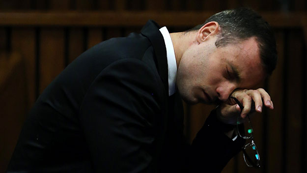 Oscar Pistorius breaks down in court.