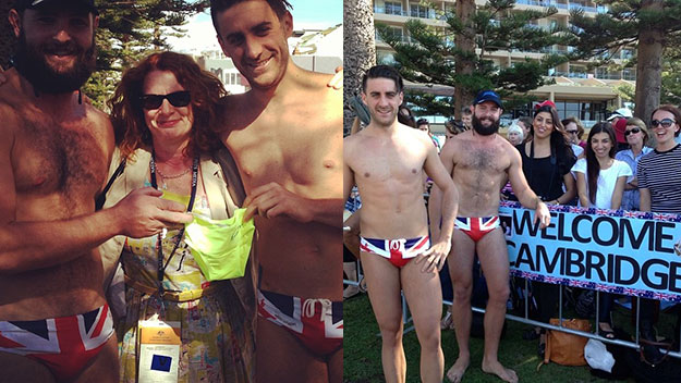Jordan Allen and Giovanni Testini with the speedo they've made for Prince George.
