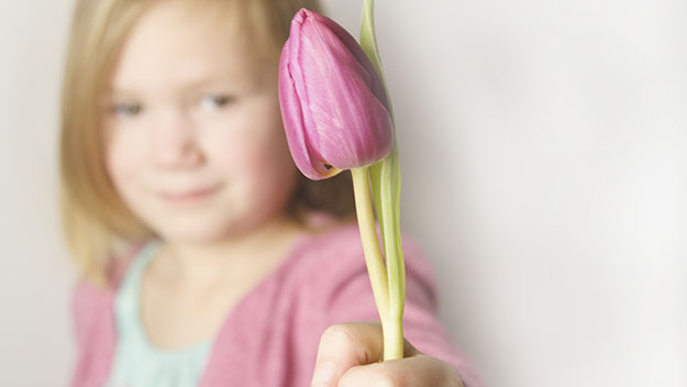 Little girl holding a tulip