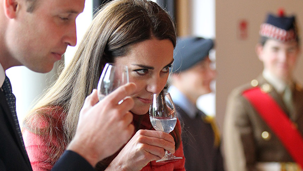 Prince William and Kate Middleton drinking whisky