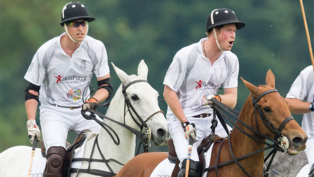 Prince William and Prince Harry playing polo