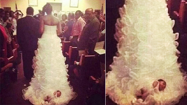 Bride who dragged baby down the aisle on wedding train says critics entitled to their opinions and God Bless