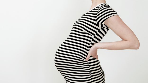 pregnant woman in striped dress