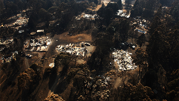 The burnt out remains of several houses in the Kinglake region on February 12, 2009.