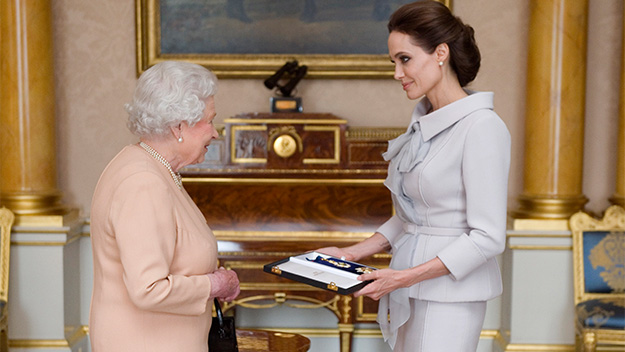 Angelina Jolie with Queen Elizabeth.