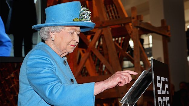 Queen Elizabeth types out her first tweet.