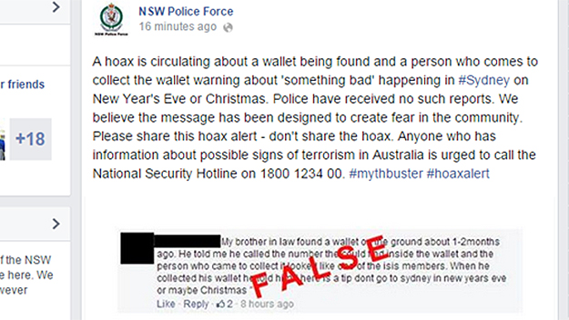 A message on the NSW Police Facebook page