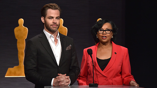 Chris Pine and Academy President Cheryl Boone Isaacs announce the 2015 Oscar nominees.