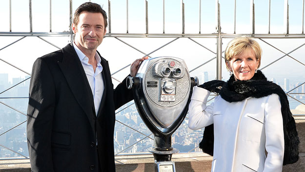 Hugh Jackman and Julie Bishop pose on the Empire State Building.
