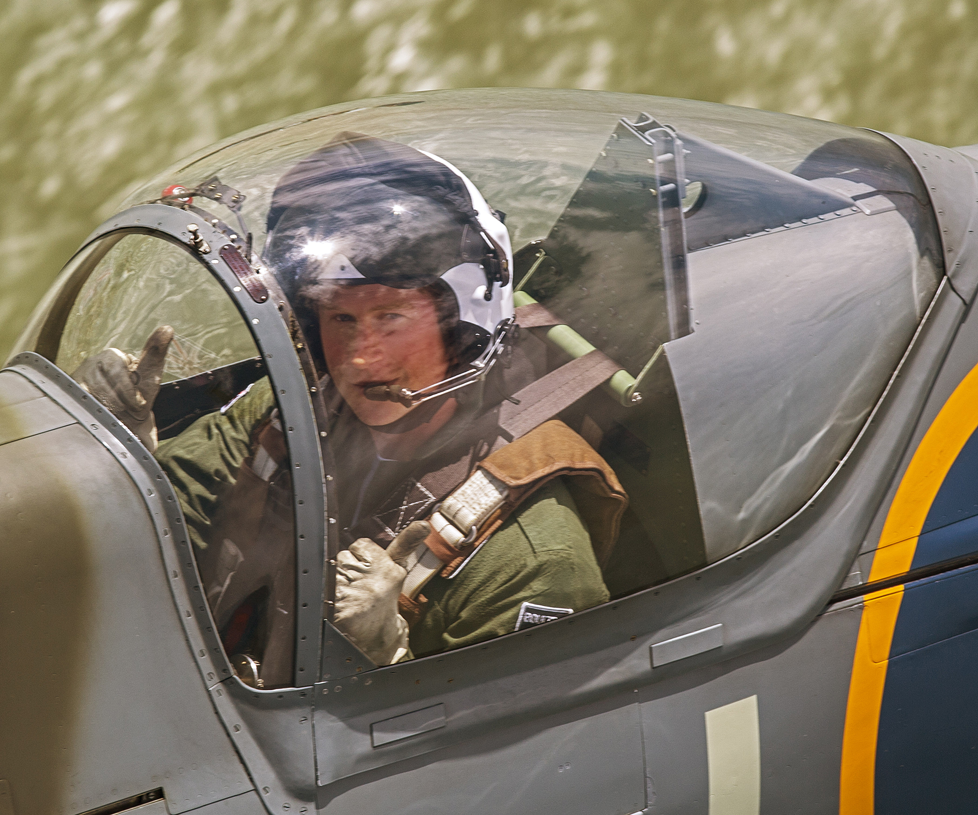 Prince Harry in spitfire plane