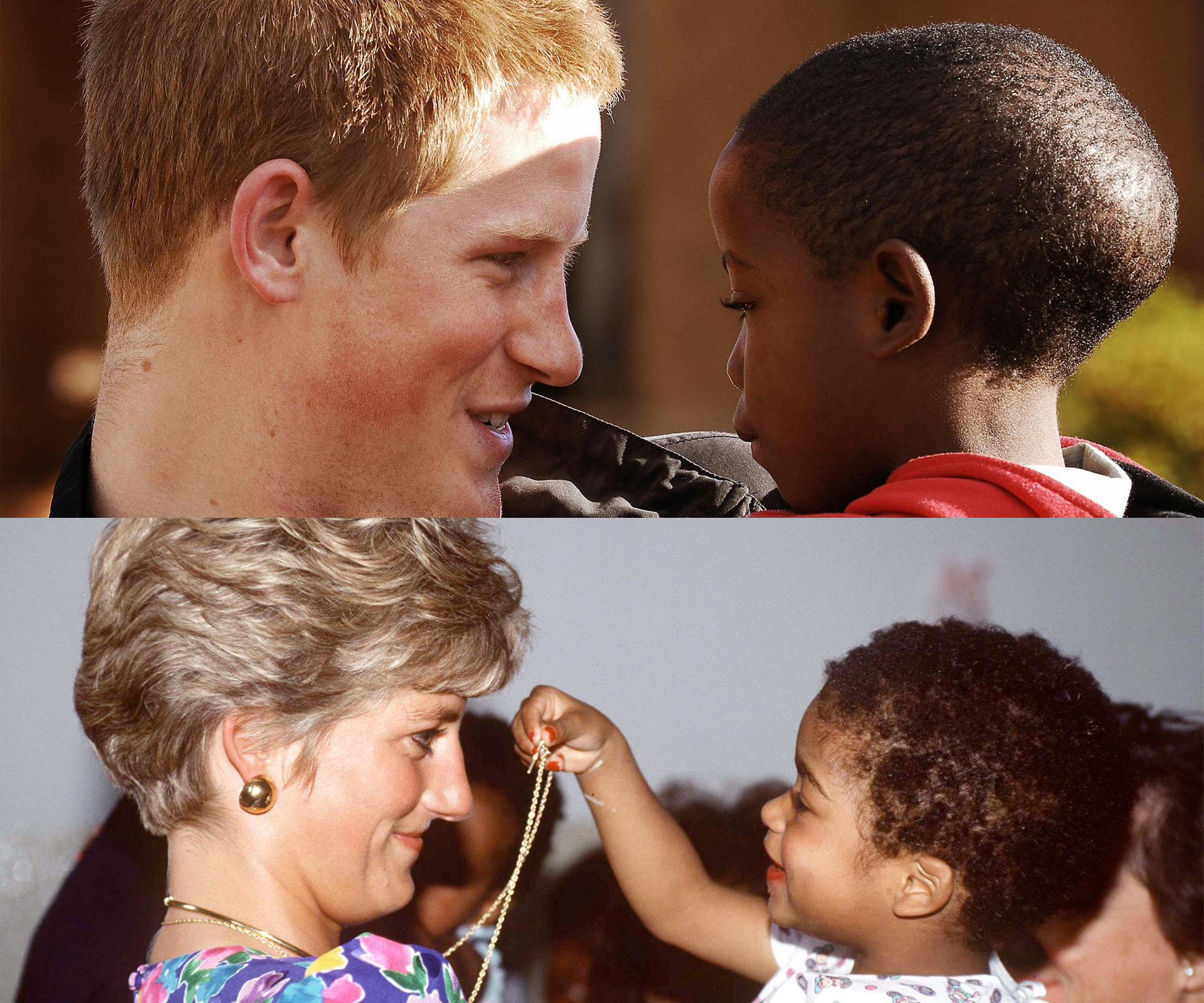 Prince Harry and Princess Diana hold babies