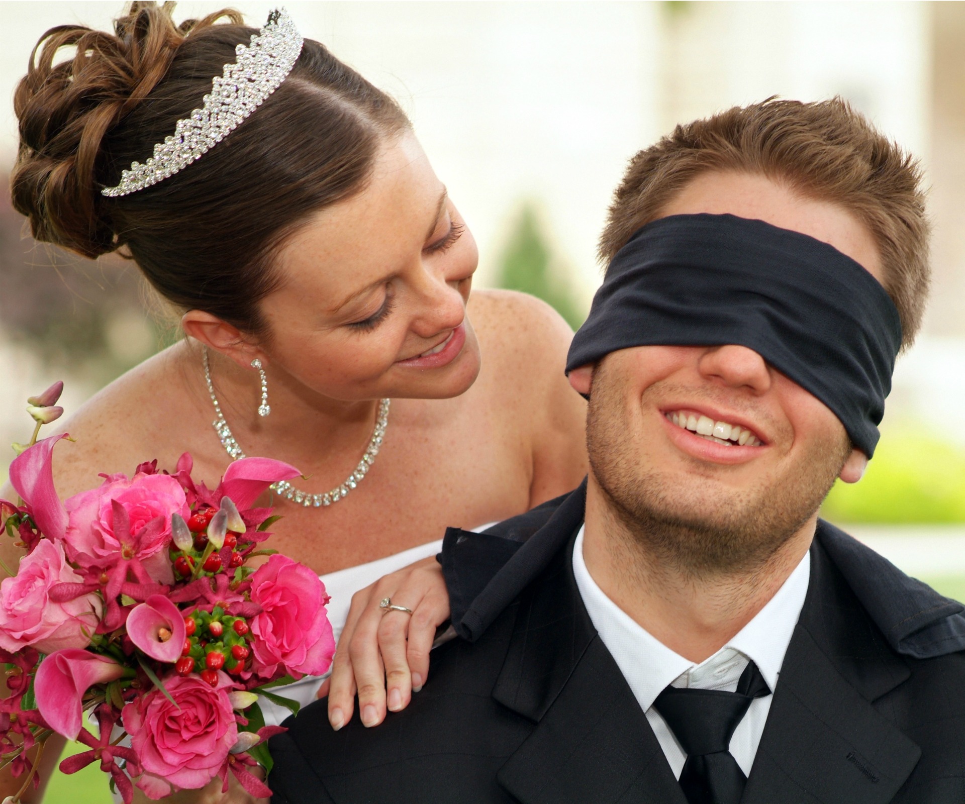blindfolded man and wife getty images