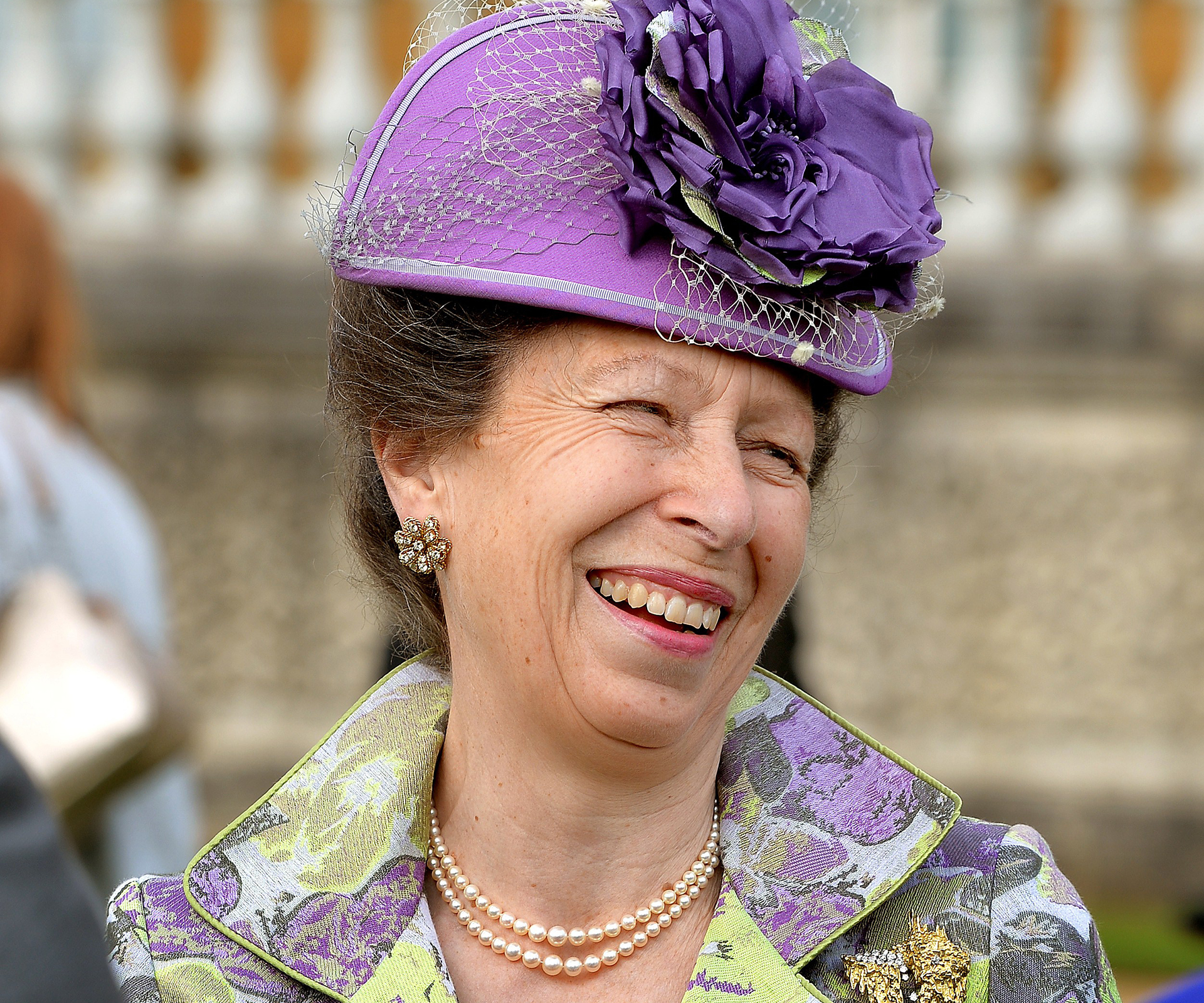 Guests at royal garden party treated to a rare Princess Anne smile