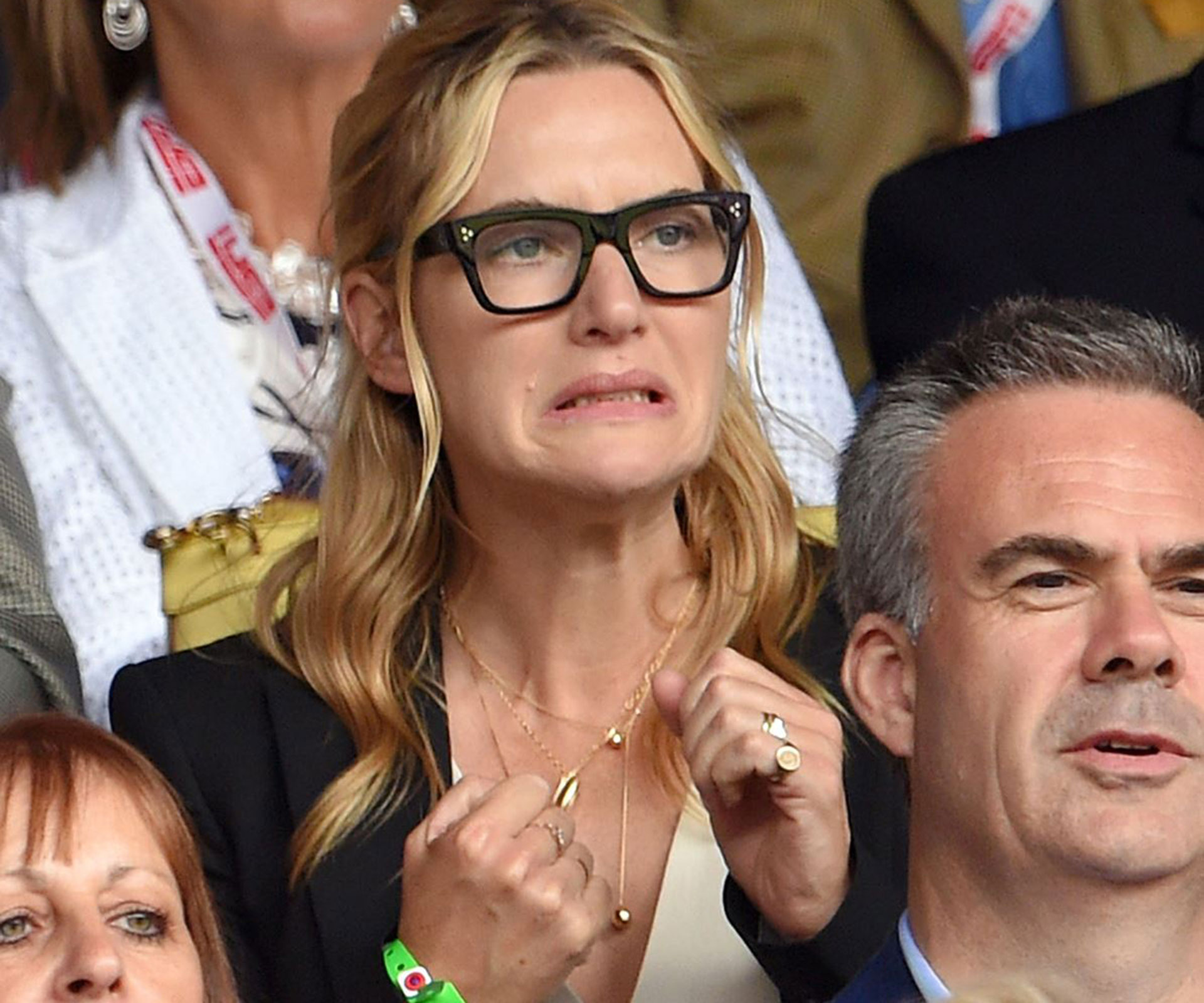 Celebrities pulling funny faces at Wimbledon