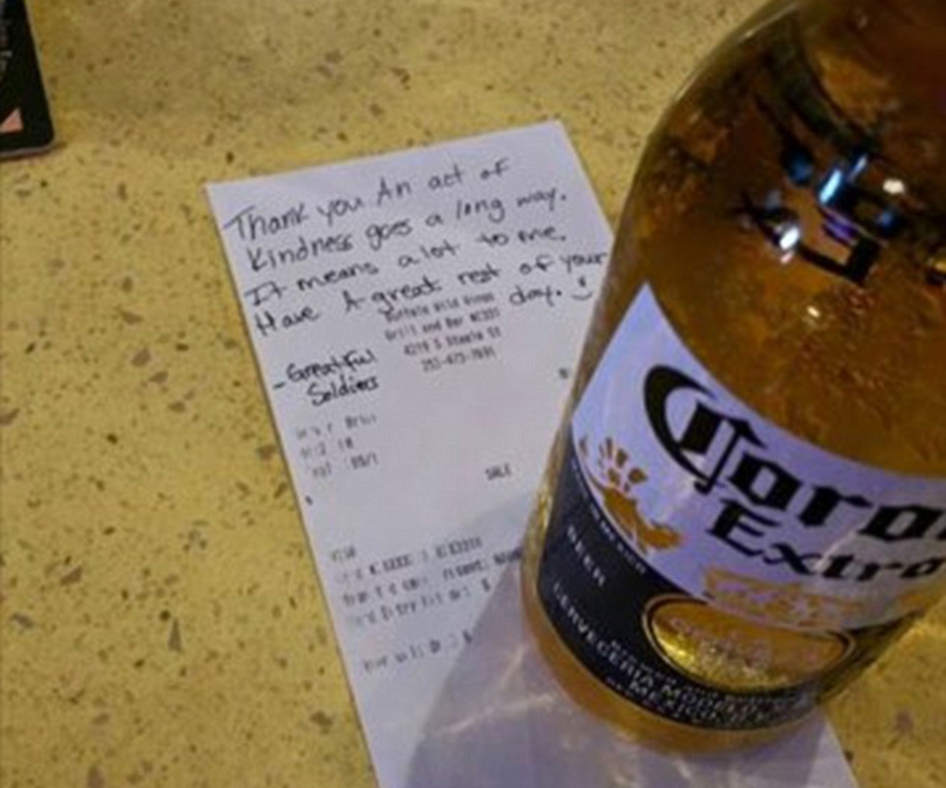 Beer on bar a touching tribute to fallen soldier