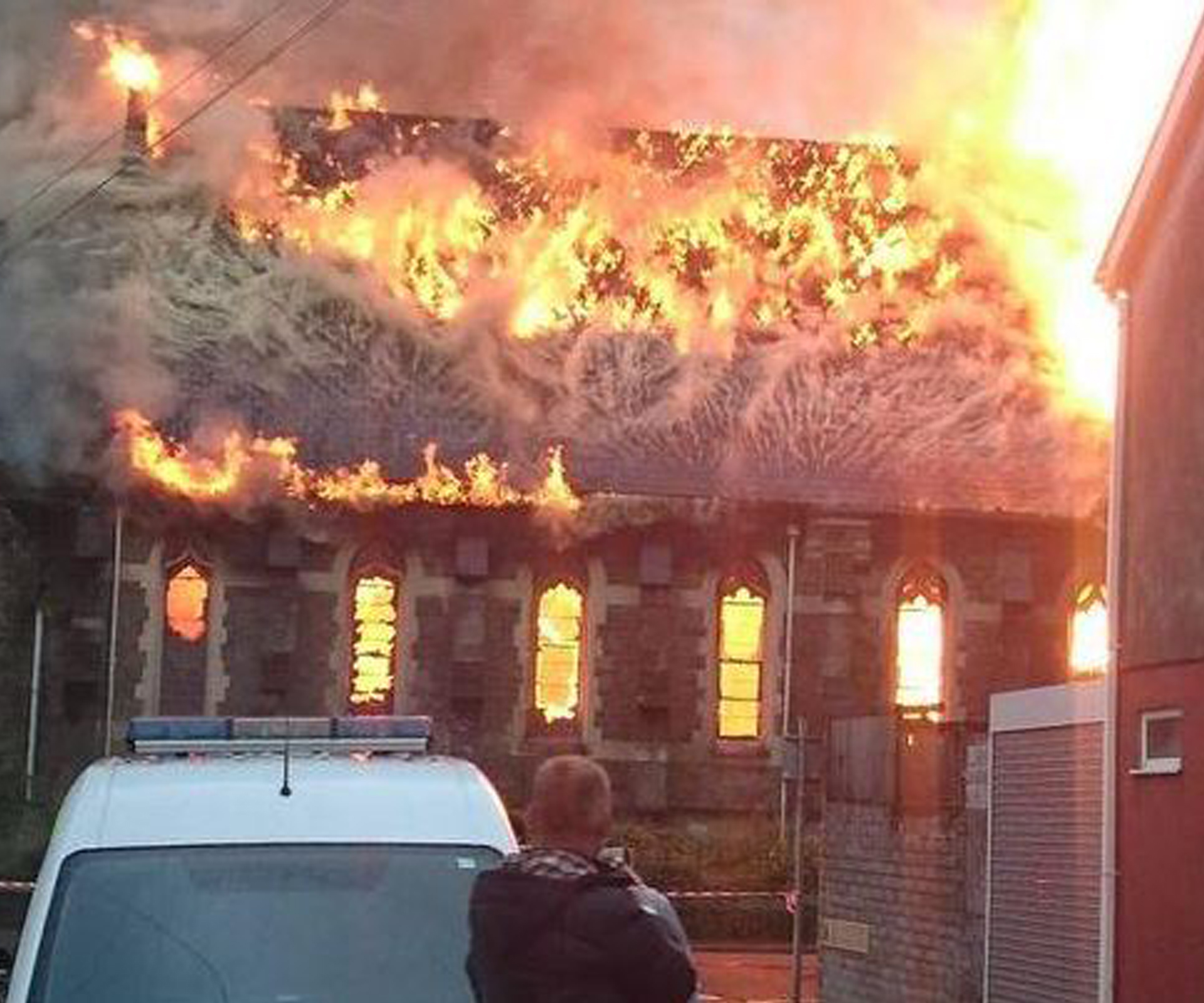 Faces appear in flames of church fire