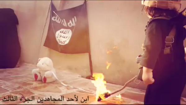 Jihadi infant burning teddy bear