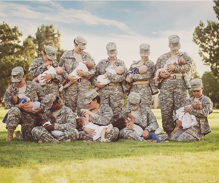 Soldiers breastfeeding on the job