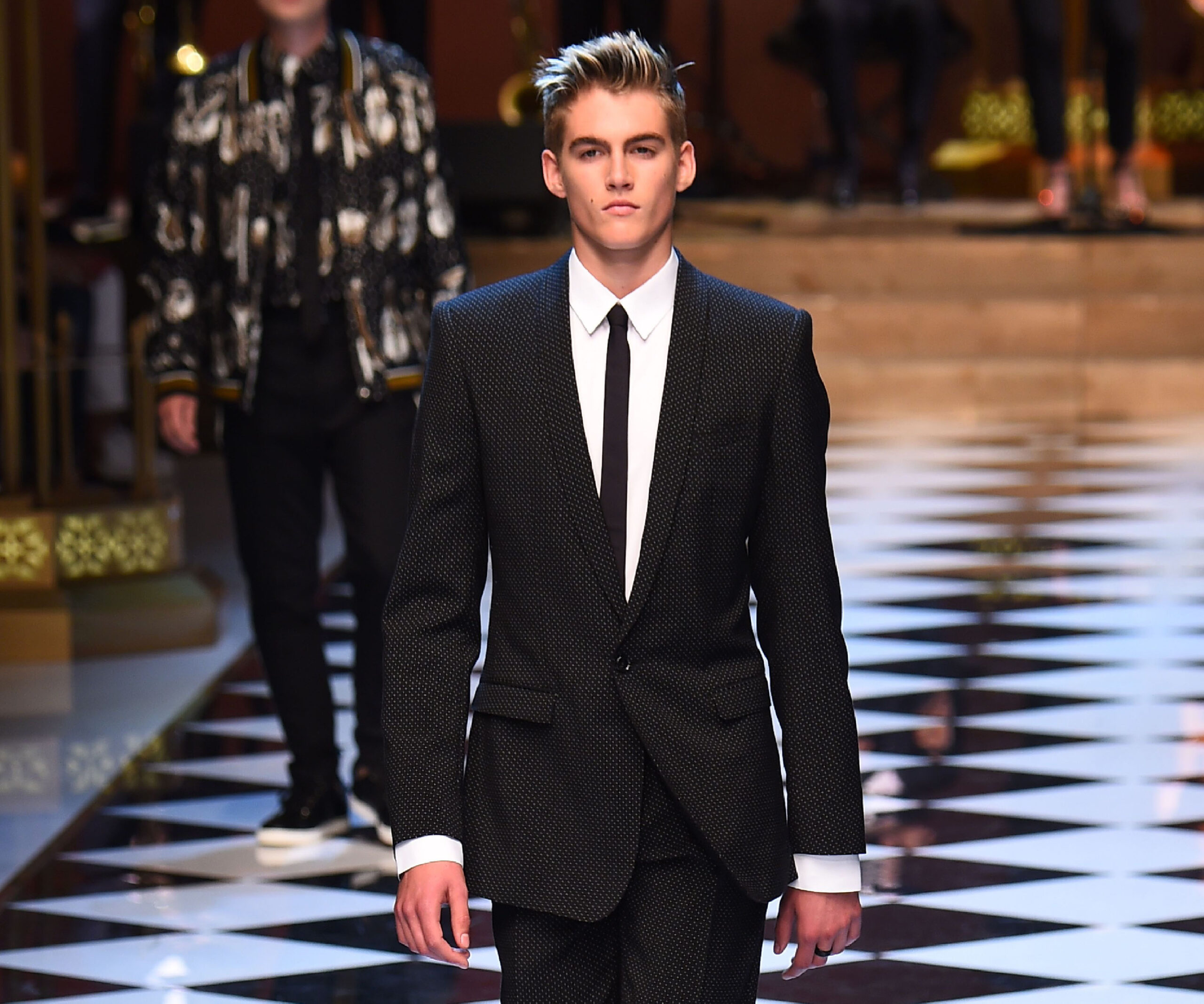 Cindy Crawford’s son Presley takes after his mum on the runway