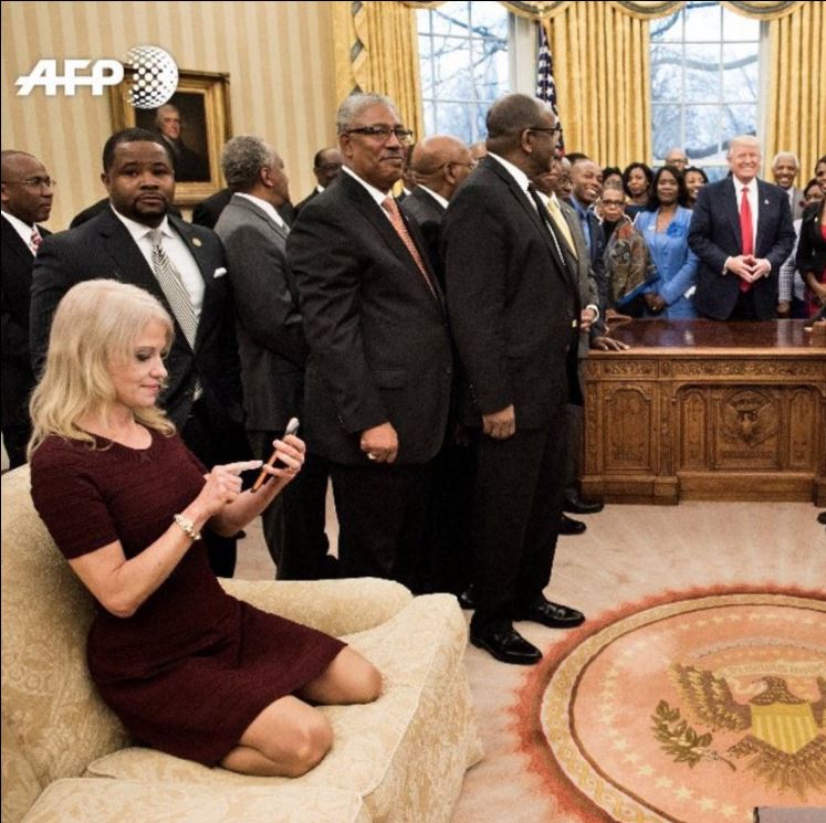 Mothers everywhere recoil in horror as Kellyanne Conway puts her shoes on the couch