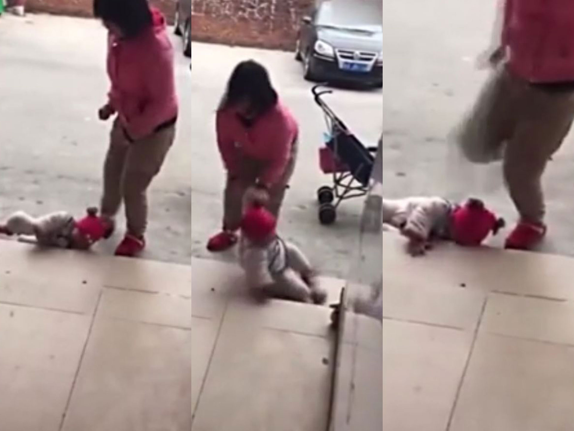 Horrific footage emerges of woman abusing and kicking her toddler girl