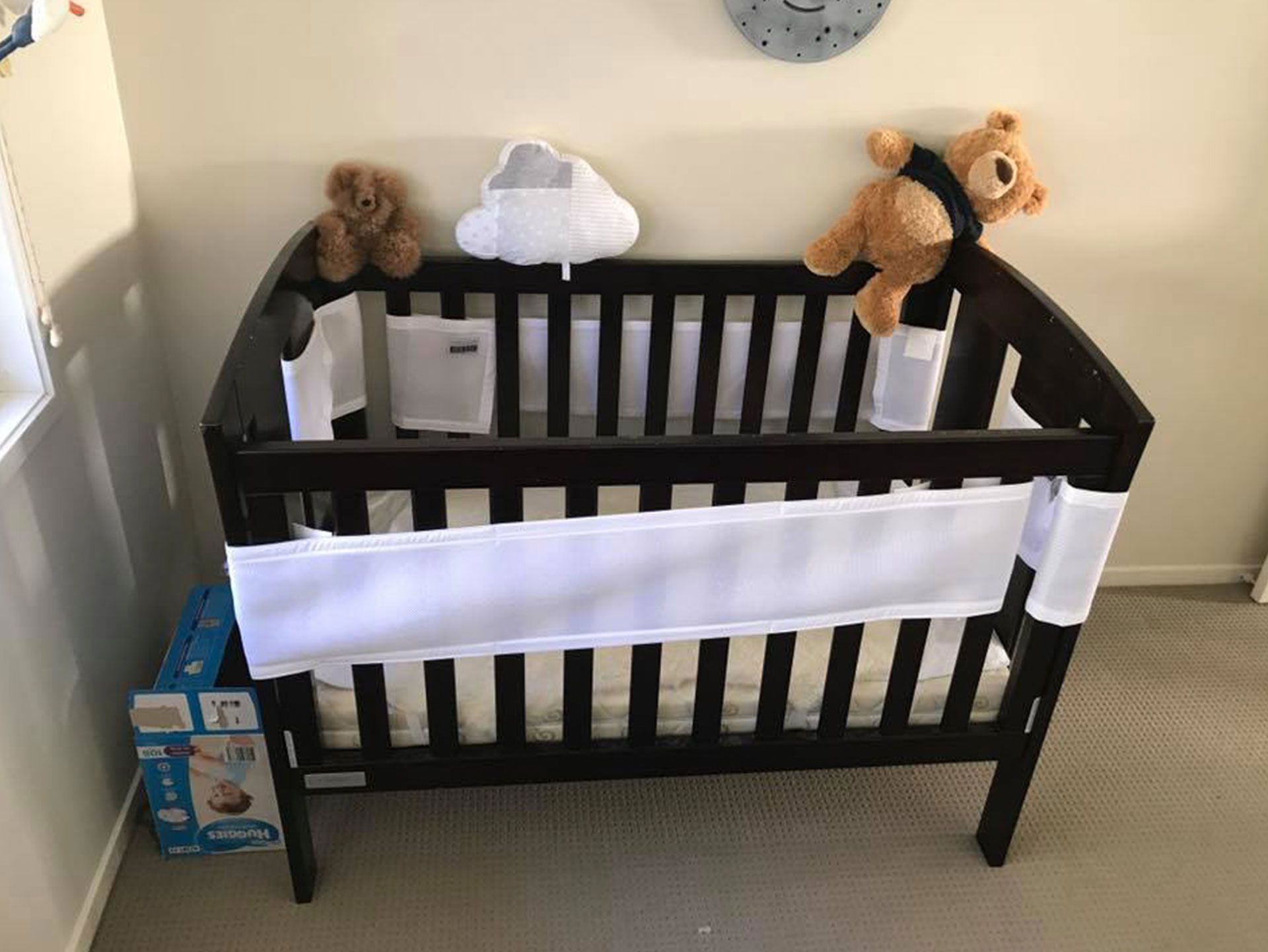 Can you see the snake next to the baby's cot in this picture?
