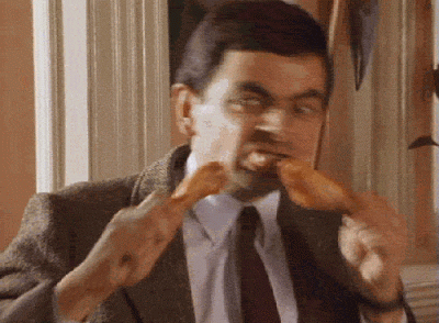 Mr Bean eating fried chicken