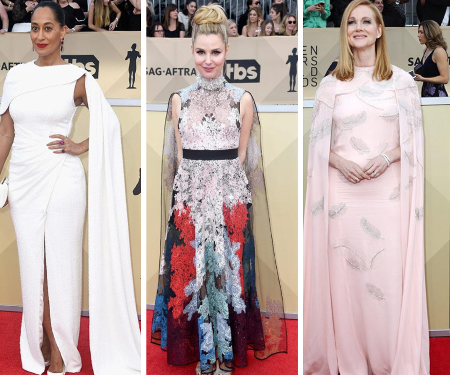 Screen heroines shine in cape gowns and pared-back beauty on the 2018 SAG Awards red carpet