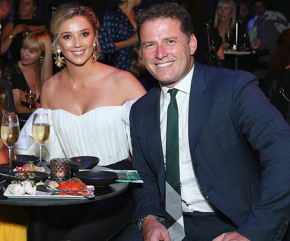 Smitten Karl Stefanovic and Jasmine Yarbrough are loved-up at first official outing since engagement