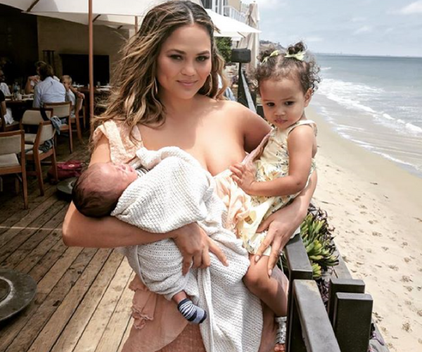 Chrissy Teigen with Luna and Miles