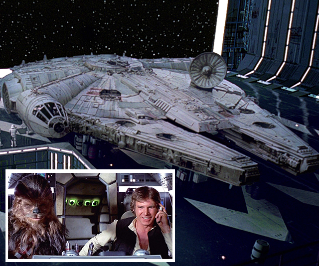 Millennium Falcon, Han Solo and Chewbacca.