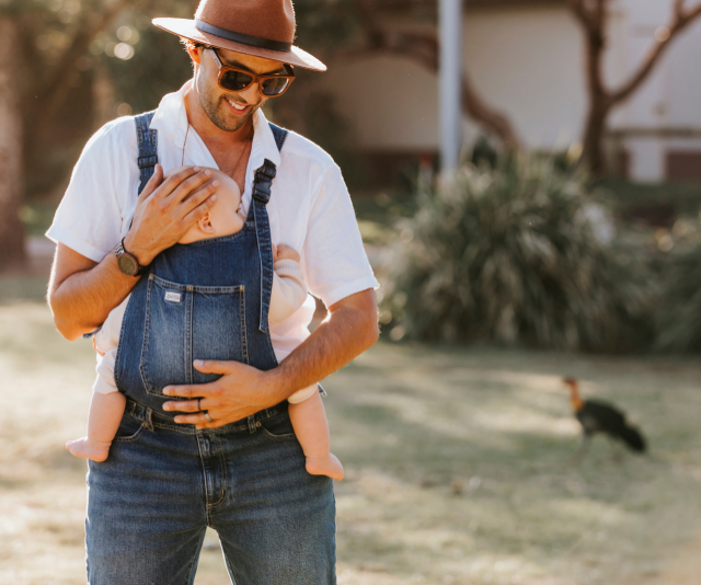 Baby-wearing dungarees for dads are here and we’re not mad about it