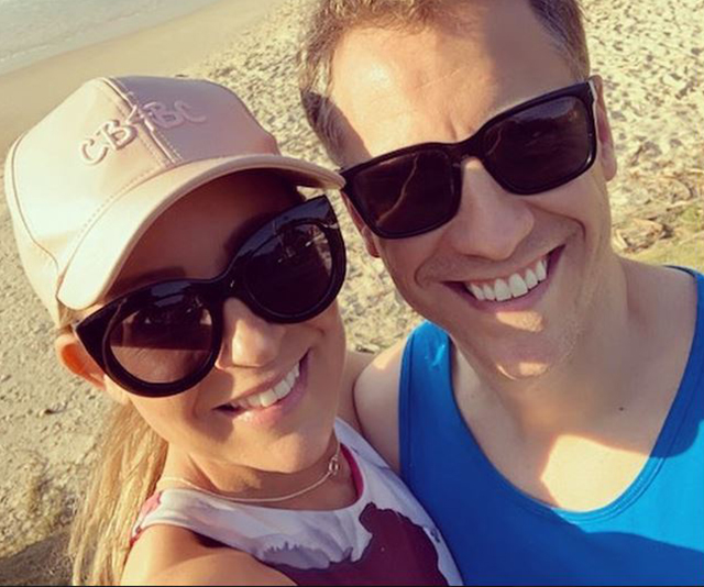 Carrie Bickmore shows off her gymnastic skills on a child-free weekend away