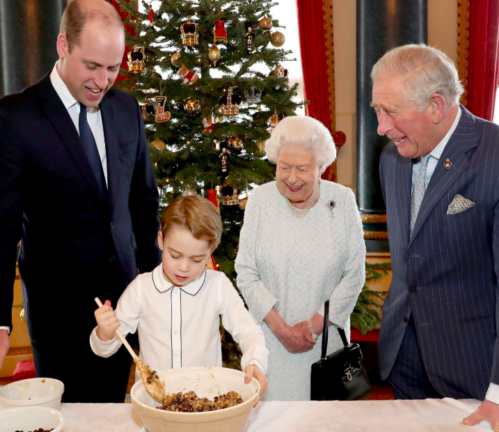 The Palace drop stunning new images of the Queen making Christmas pudding with her three heirs – right down to Prince George!