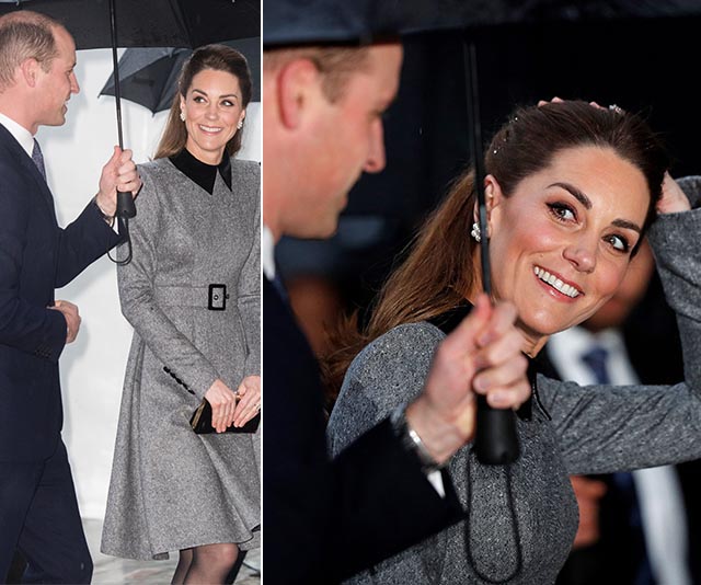 Kate recycles an old favourite wool coat as she and William step out in rainy London together for Holocaust Memorial Day