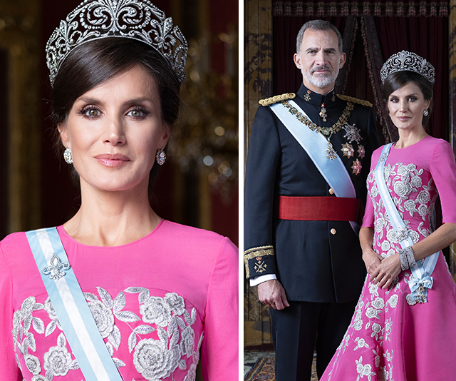 The Spanish royals (AKA the world’s most glamorous royal family) pose for dazzling new portraits – and Letizia is wearing a bright pink dress!